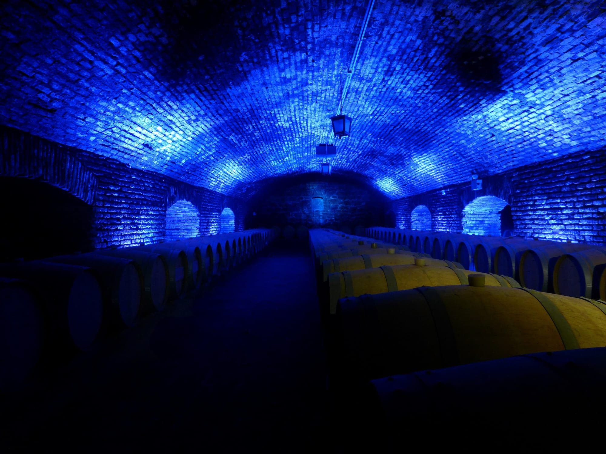 Blau beleuchteter Keller des Casillero del Diablo