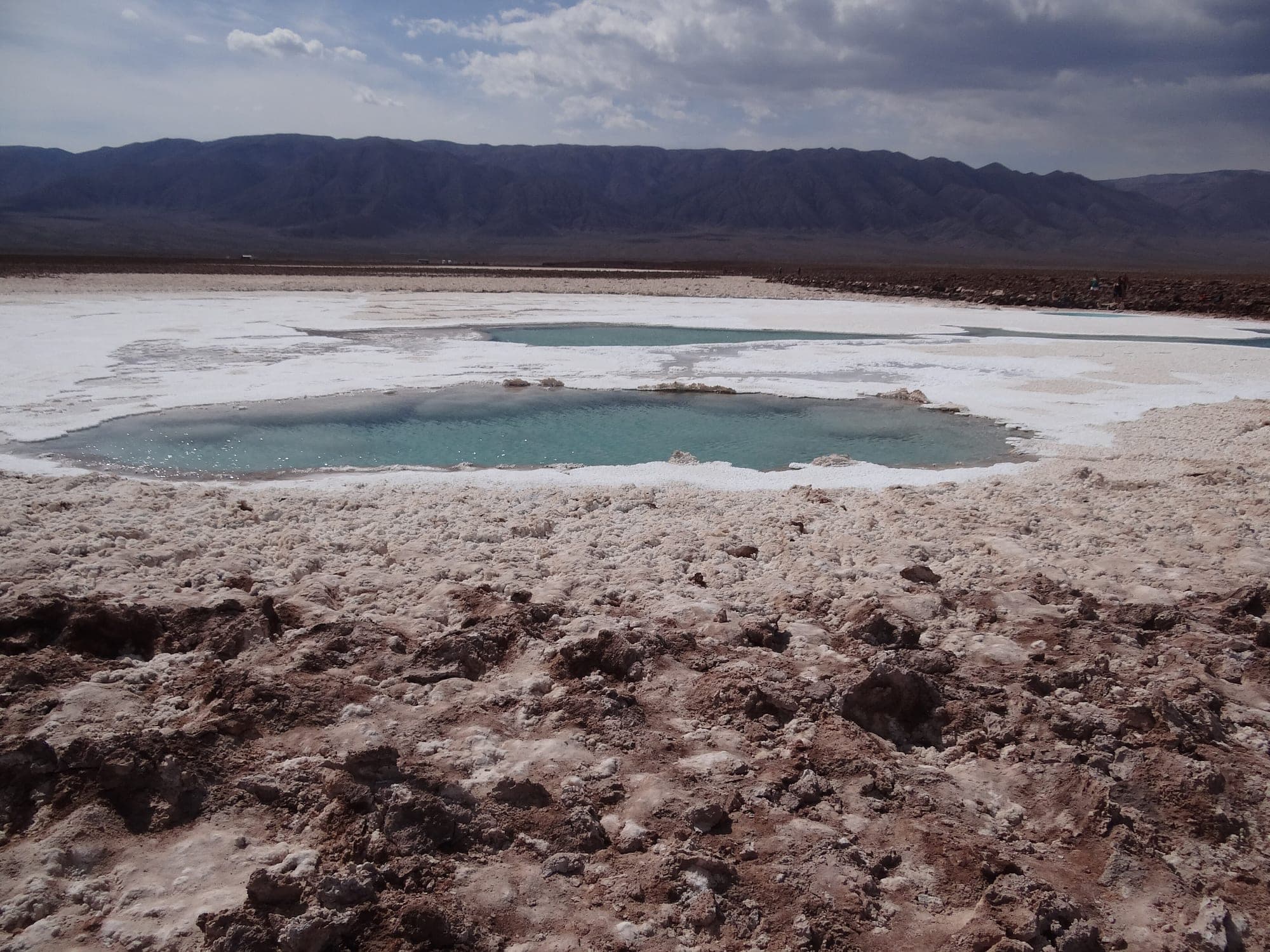 Lagoas turquesa de Baltinache no salar
